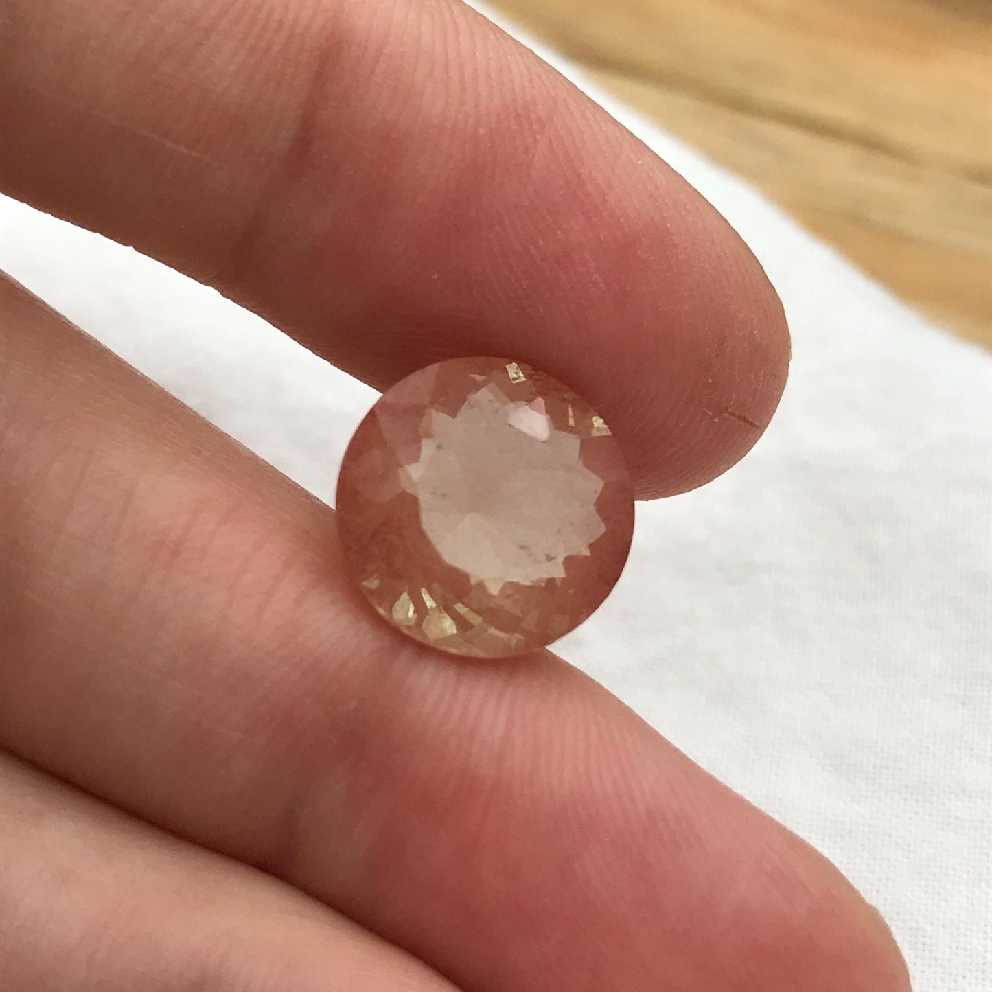 12mm Light Greenish Orange Andesine 4.90 Carat, Round Cut, Faceted Loose Color Treated Labradorite