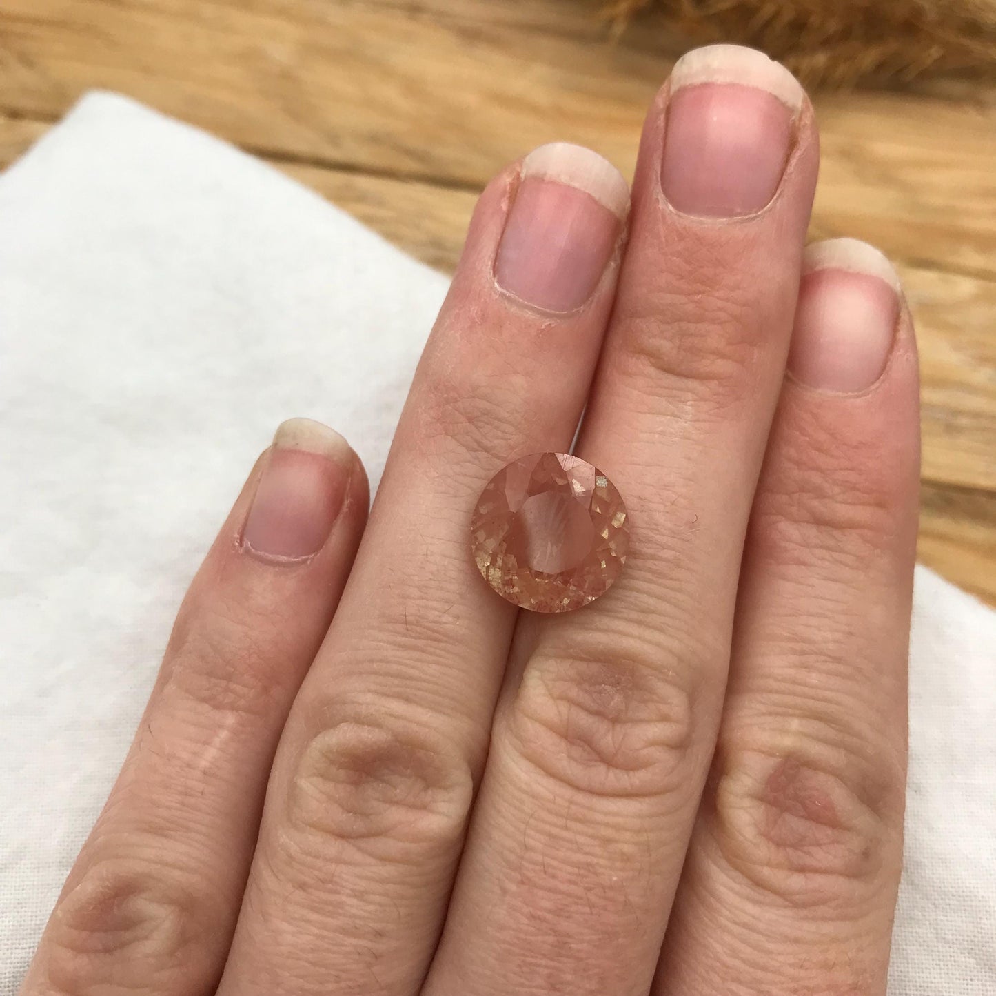 12mm Light Greenish Orange Andesine 4.90 Carat, Round Cut, Faceted Loose Color Treated Labradorite