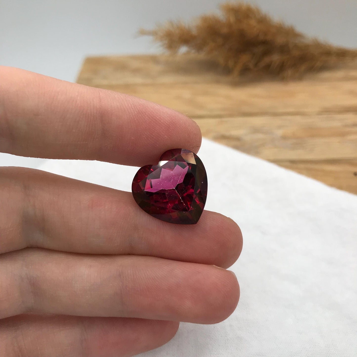 17mm Coated Topaz 18.61 carat, Heart Cut, Faceted Loose Pink-Red Color Stone, Recycled Gem