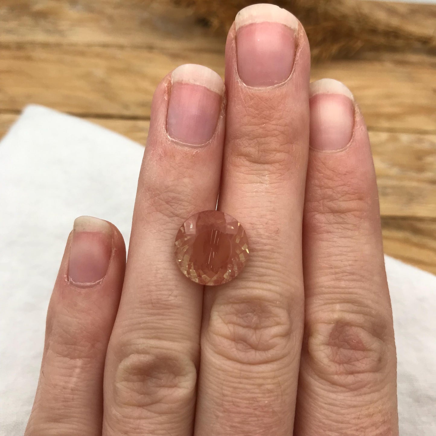 12mm Light Greenish Orange Andesine 4.90 Carat, Round Cut, Faceted Loose Color Treated Labradorite