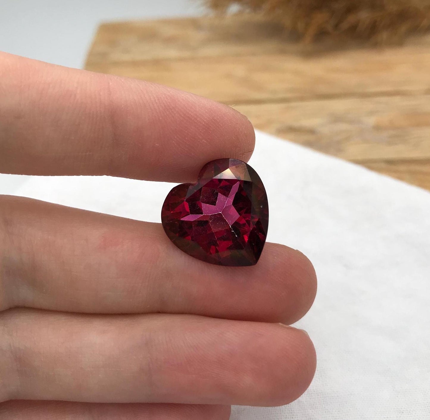 17mm Coated Topaz 18.61 carat, Heart Cut, Faceted Loose Pink-Red Color Stone, Recycled Gem