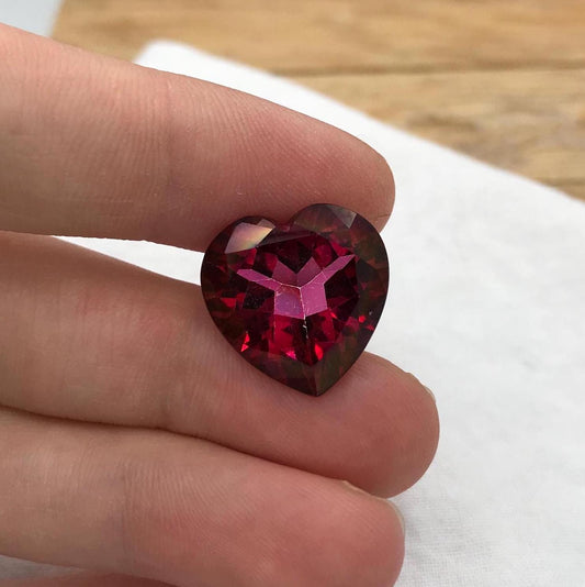 17mm Coated Topaz 18.61 carat, Heart Cut, Faceted Loose Pink-Red Color Stone, Recycled Gem