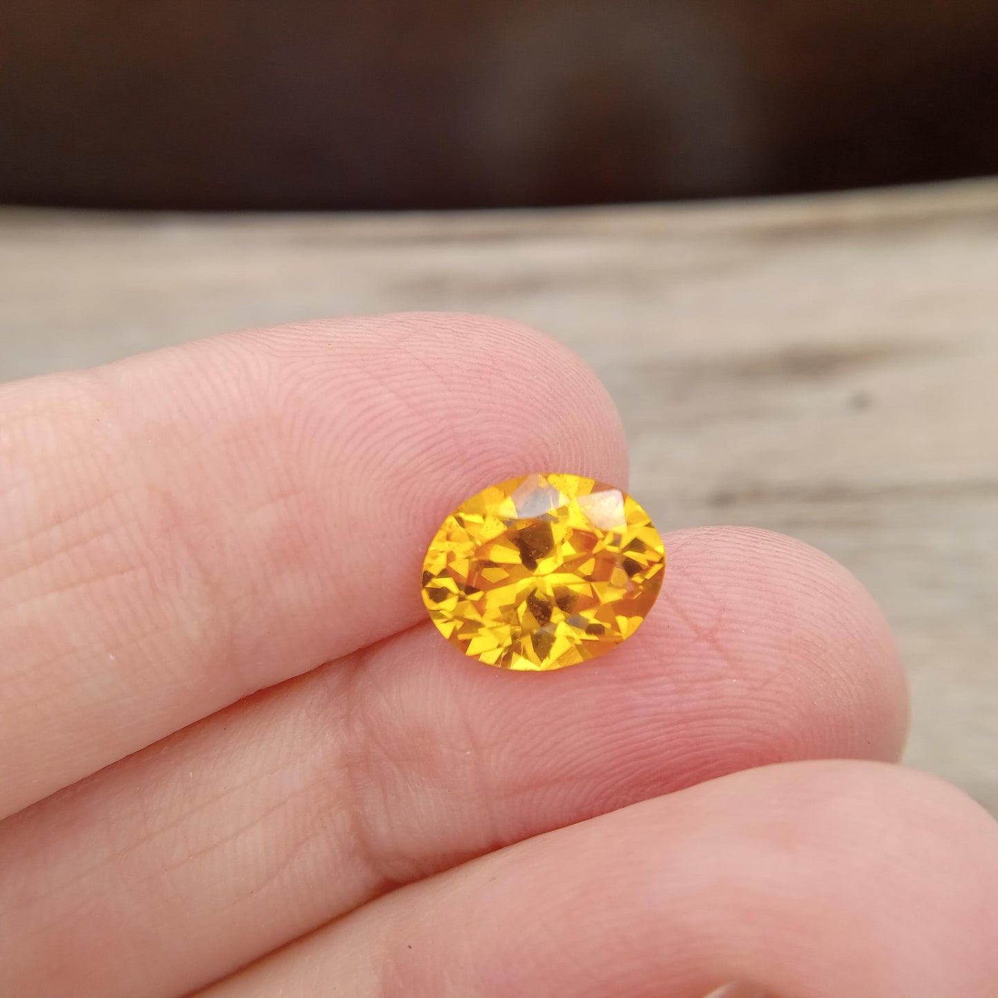 10.1x8.1mm Orangey Yellow Lab Sapphire 3.22 Carat Oval Cut, Faceted Loose Synthetic Corundum