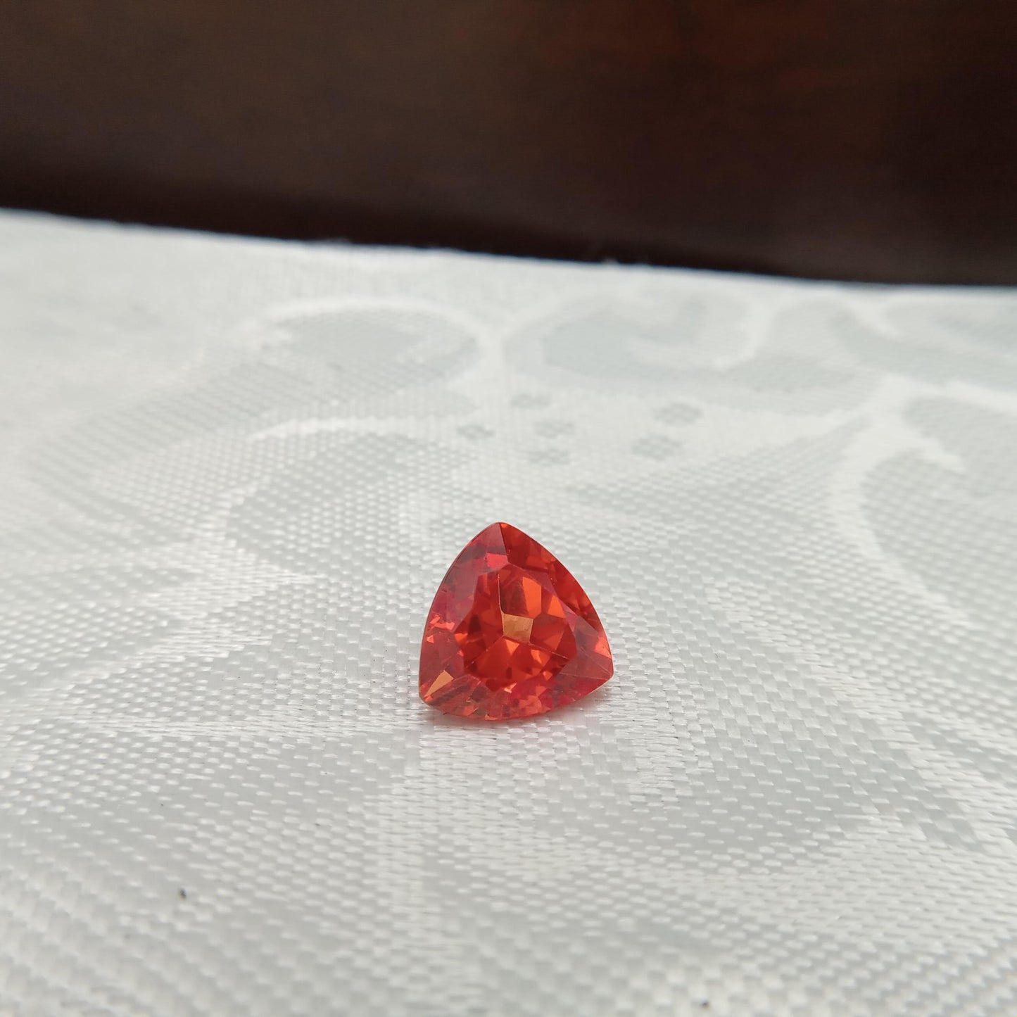 4.52 Ct Orange Synthetic Sapphire 10x10x10mm Trillion Cut, Faceted Loose Gemstone