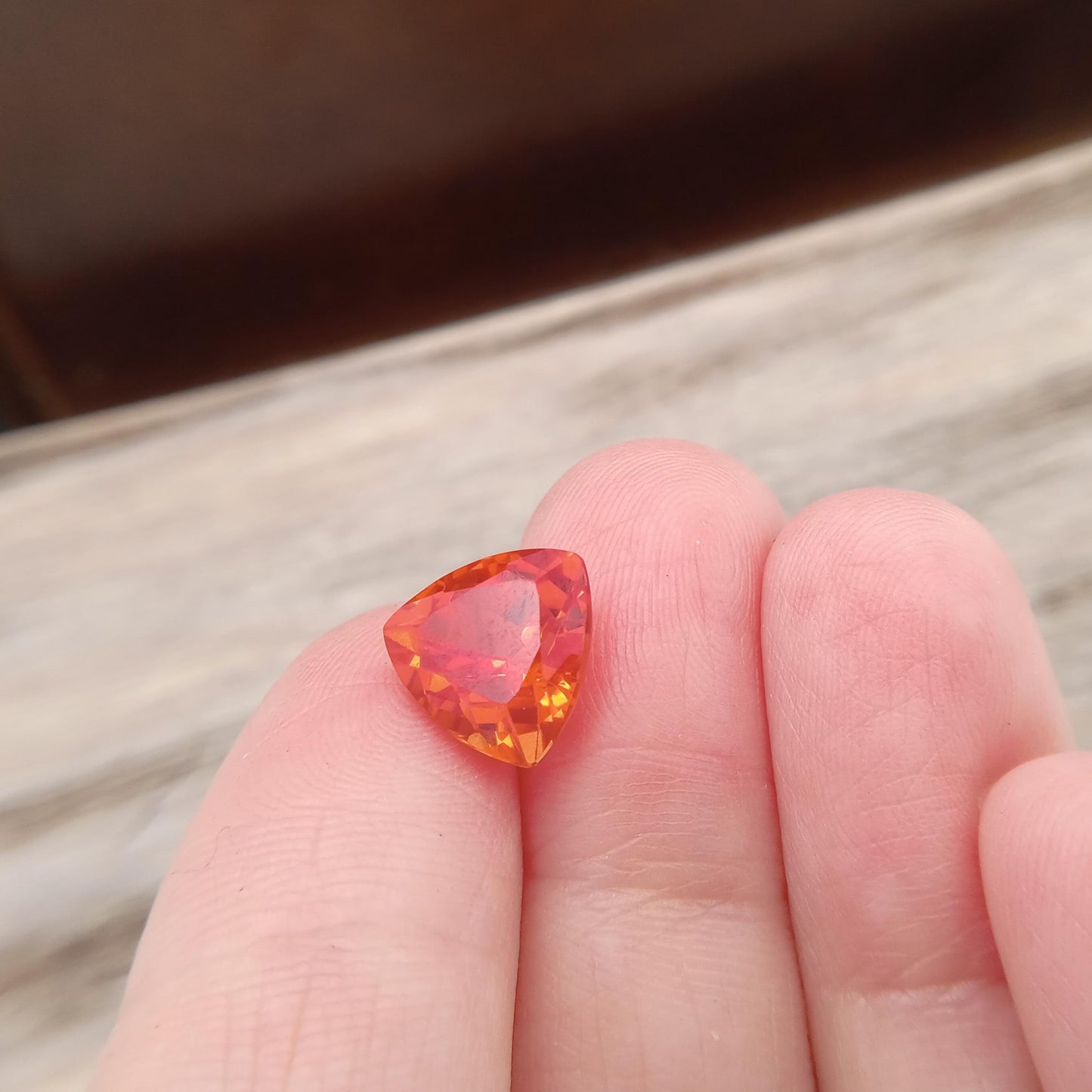 4.52 Ct Orange Synthetic Sapphire 10x10x10mm Trillion Cut, Faceted Loose Gemstone