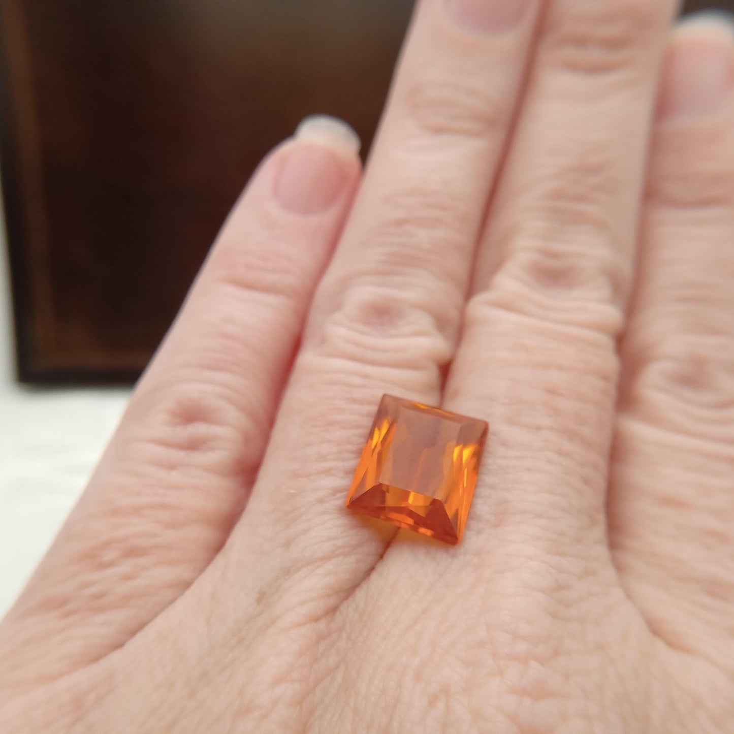 12x9.8mm Orange Lab Sapphire 7.68 Carat Rectangle Cut