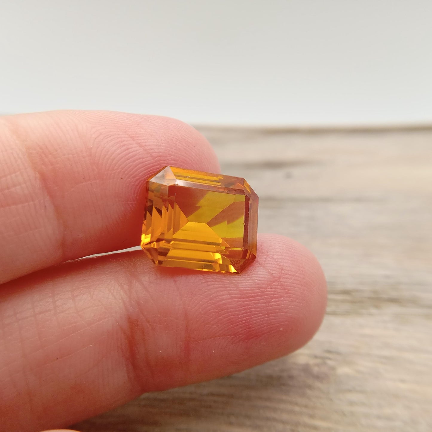 Orangey Yellow Lab Sapphire 8.96 Carat Rectangle Cut, Faceted Loose Synthetic Corundum 13.2x10.9mm