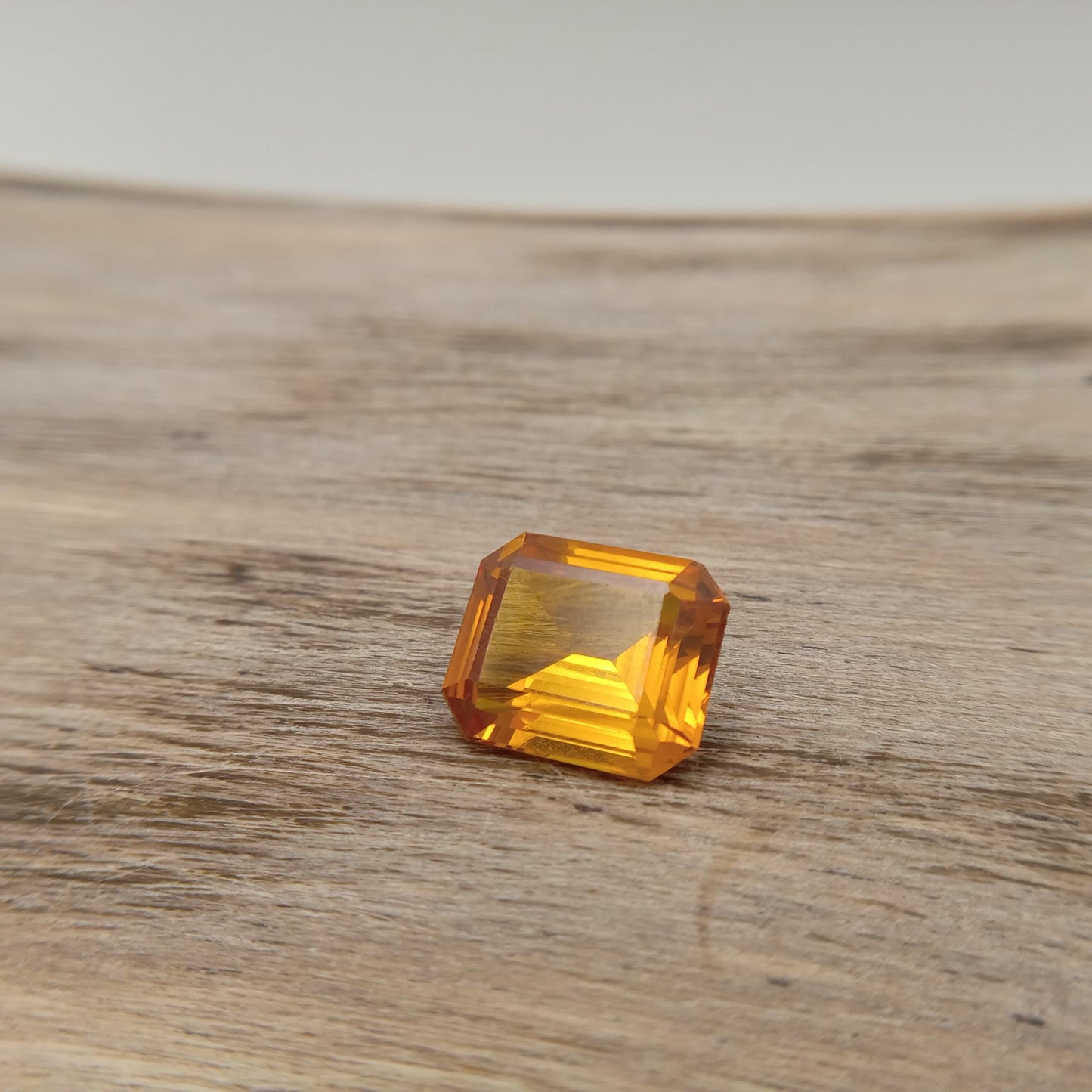 Orangey Yellow Lab Sapphire 8.96 Carat Rectangle Cut, Faceted Loose Synthetic Corundum 13.2x10.9mm