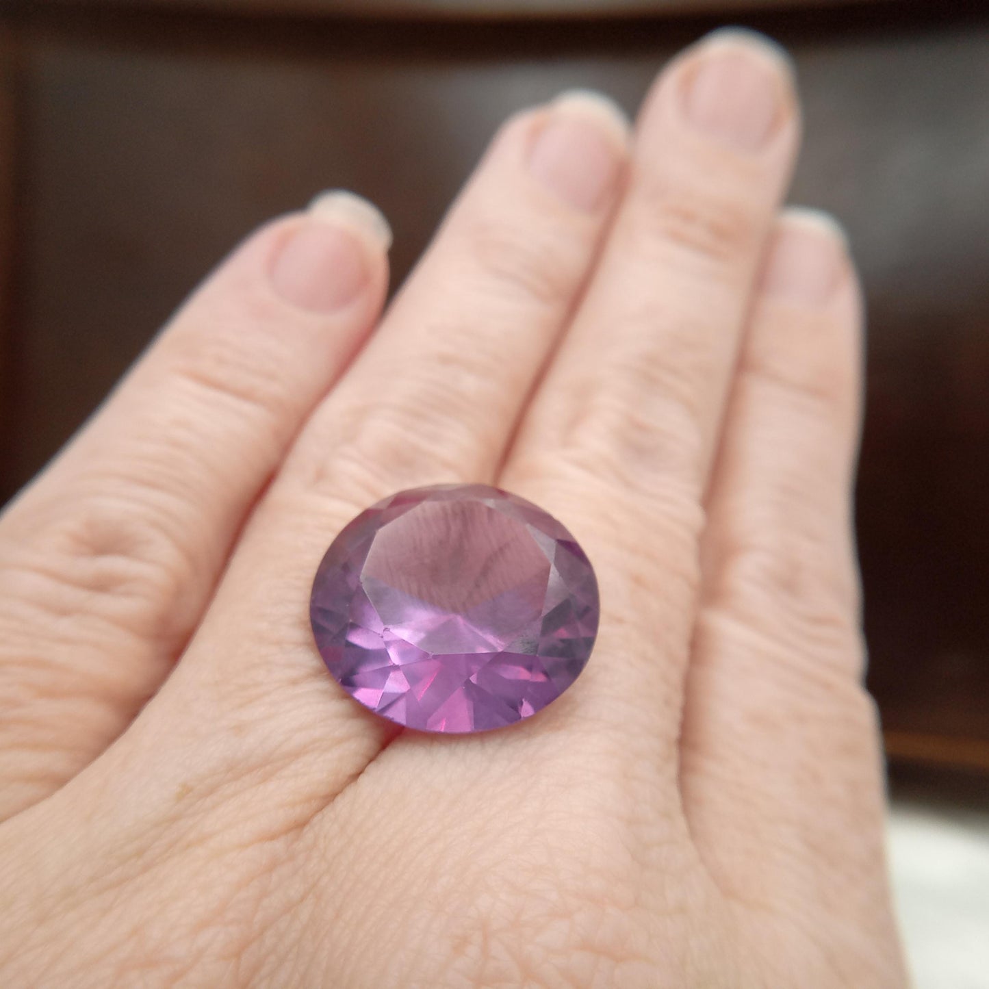 Lab Created Purple Sapphire Round Cut 21.18 Carat, Faceted Lab Grown Corundum- Alexandrite Replacement 17.8mm color change