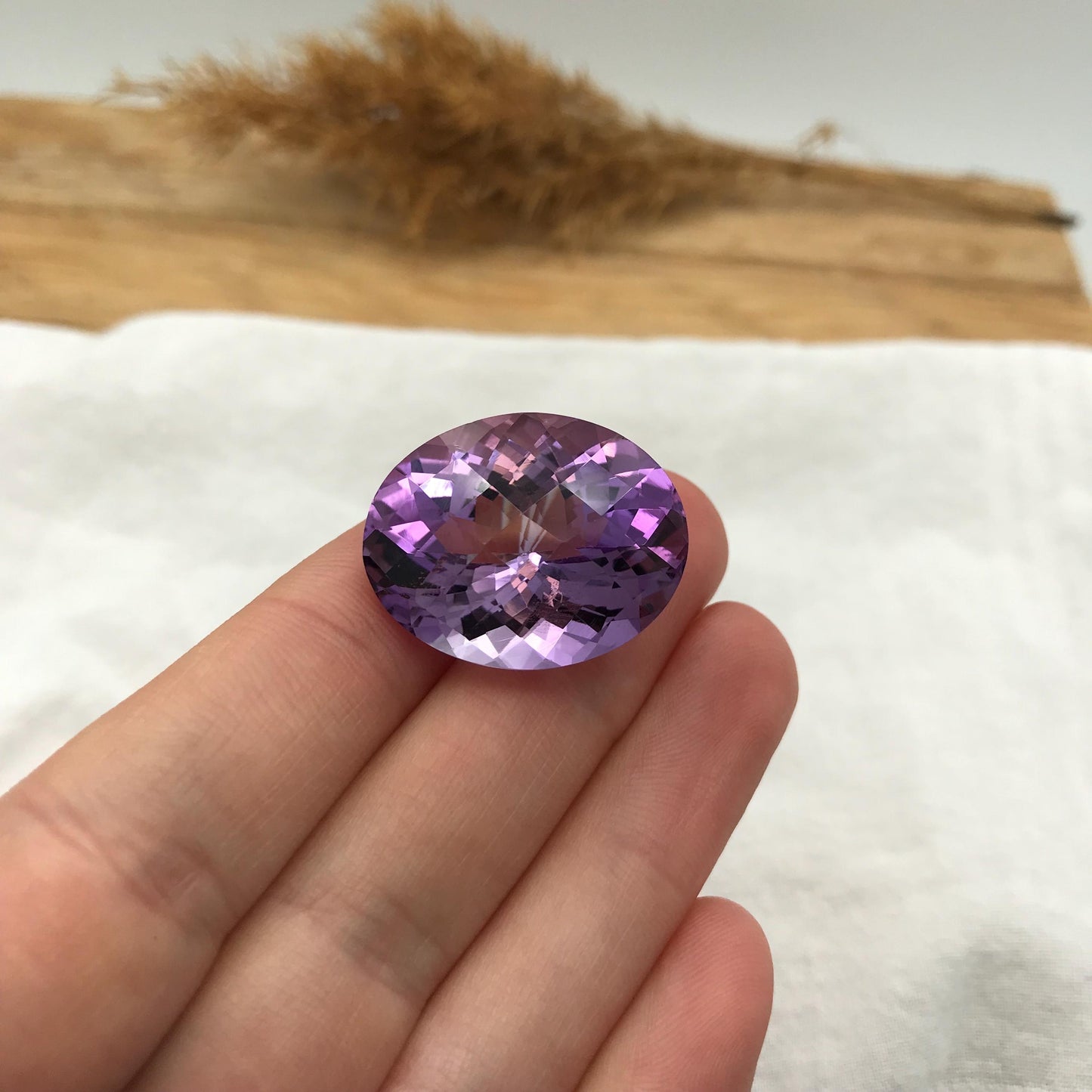 25x20mm Light Purple Amethyst, Checker Oval, 34 carat Loose Faceted Gemstone, February Birthstone