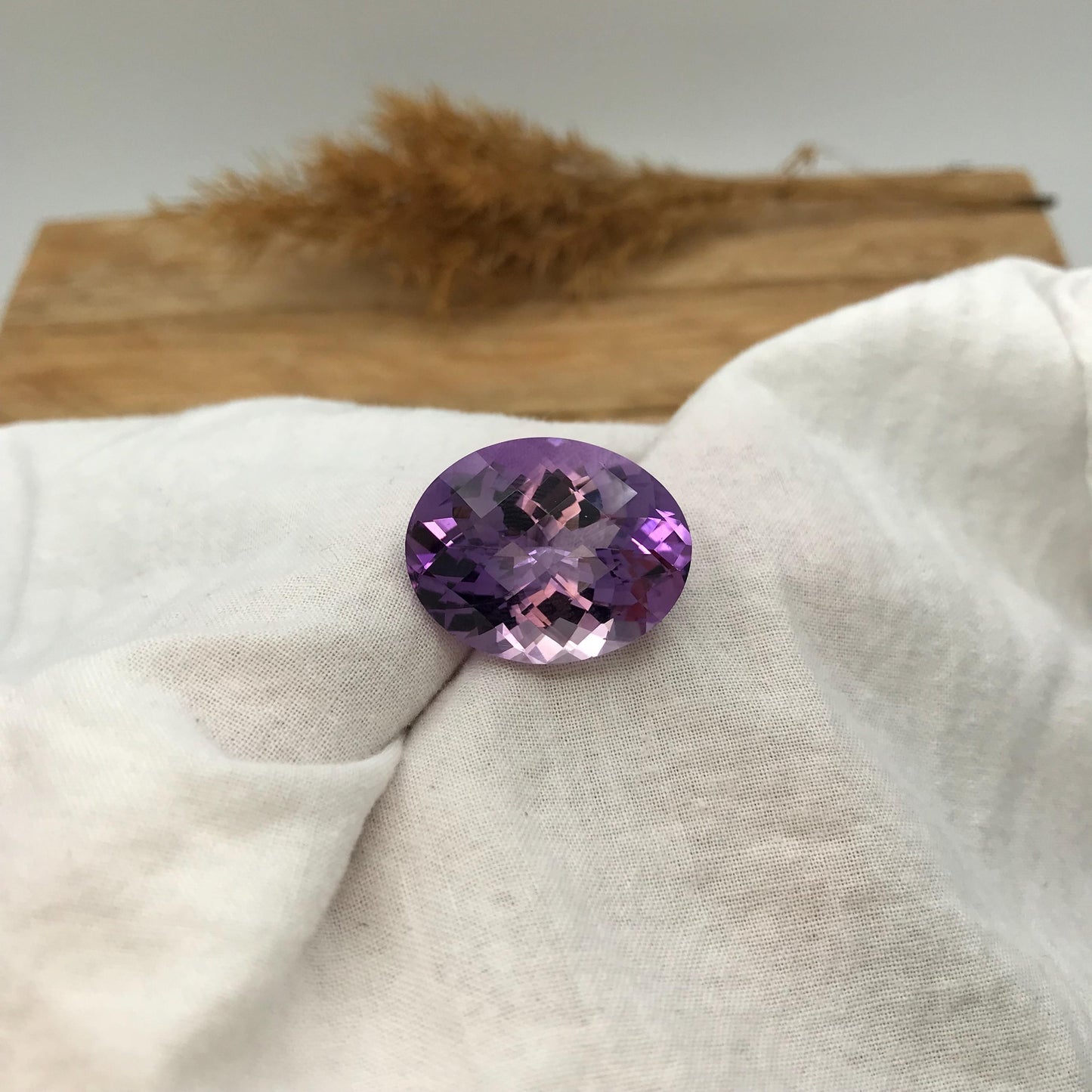 25x20mm Light Purple Amethyst, Checker Oval, 34 carat Loose Faceted Gemstone, February Birthstone
