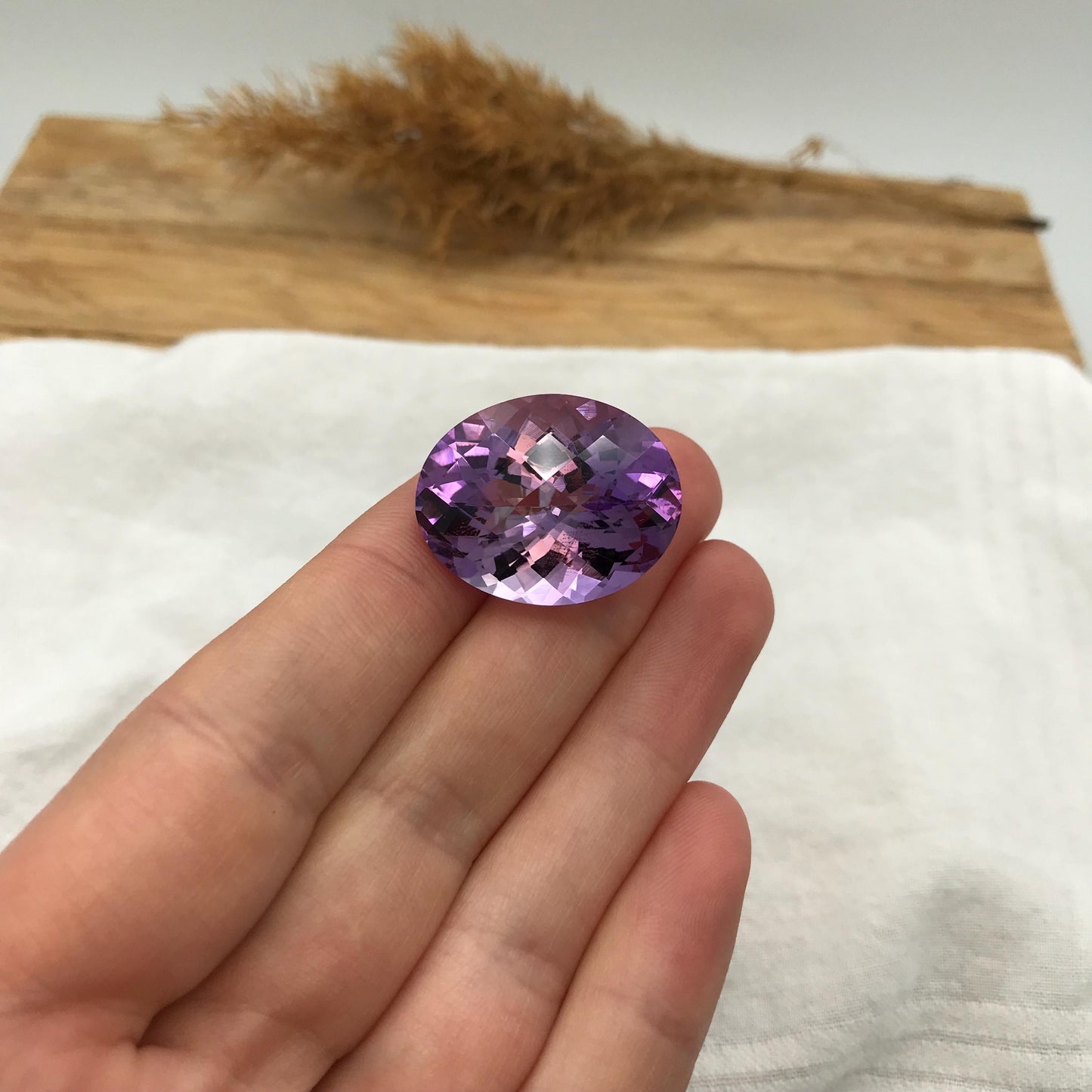 25x20mm Light Purple Amethyst, Checker Oval, 34 carat Loose Faceted Gemstone, February Birthstone