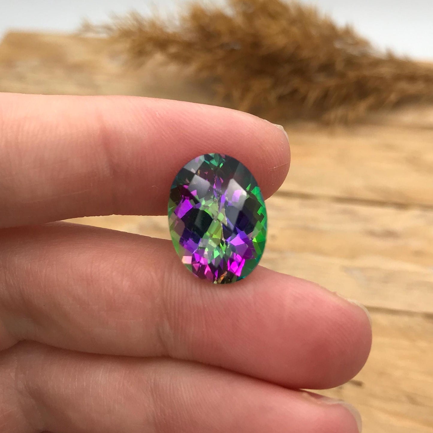 16x12mm Mystic Topaz, Loose Gems Unmounted Faceted Oval  12.59 carat Natural Coated Topaz, Recycled Gem,