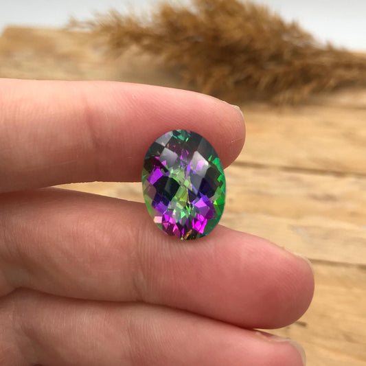 16x12mm Mystic Topaz, Loose Gems Unmounted Faceted Oval  12.59 carat Natural Coated Topaz, Recycled Gem,