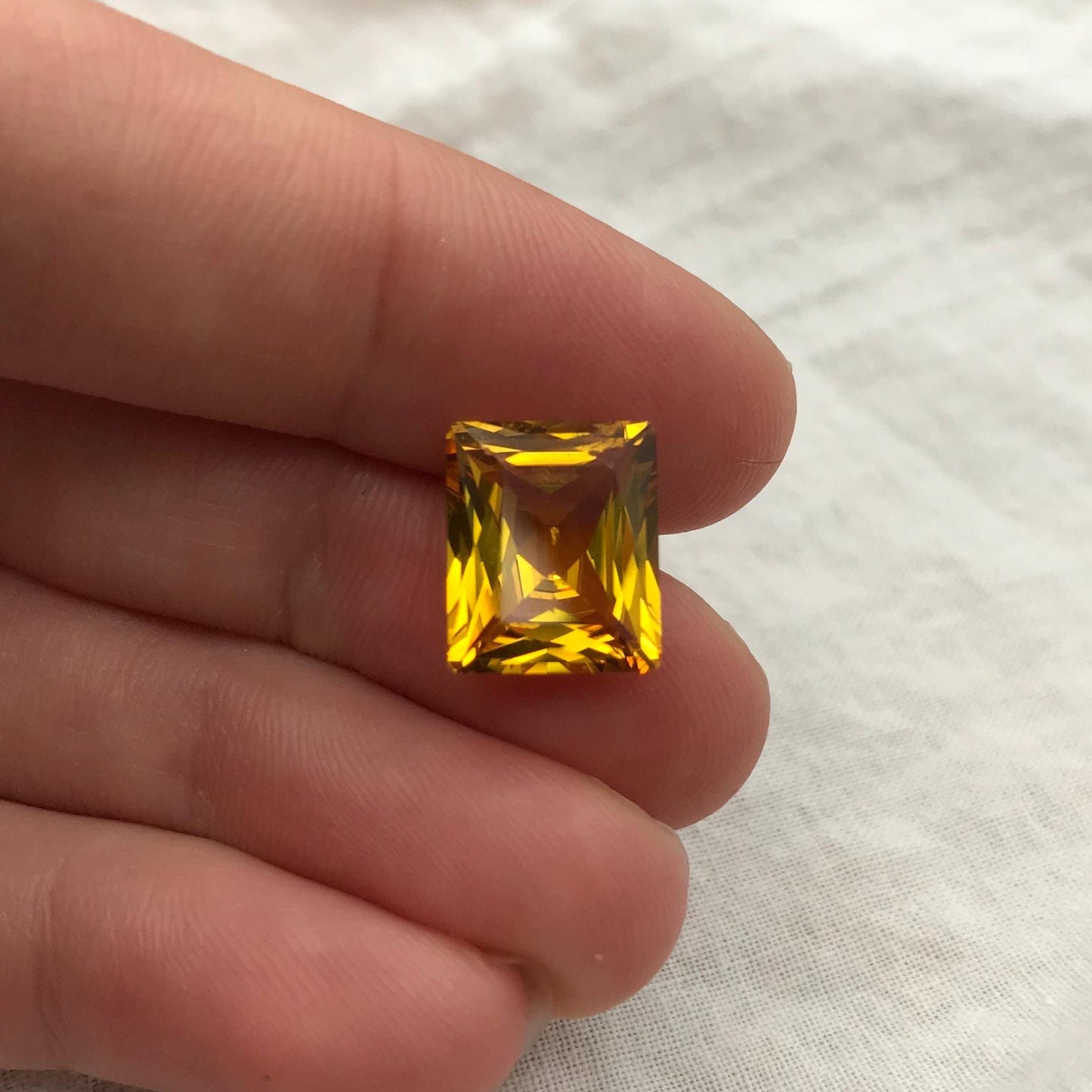 7 Carat Orangey Yellow Lab Sapphire 12x10mm Rectangle Cut, Reclaimed Faceted Loose Gemstone, Chipped Gemstone