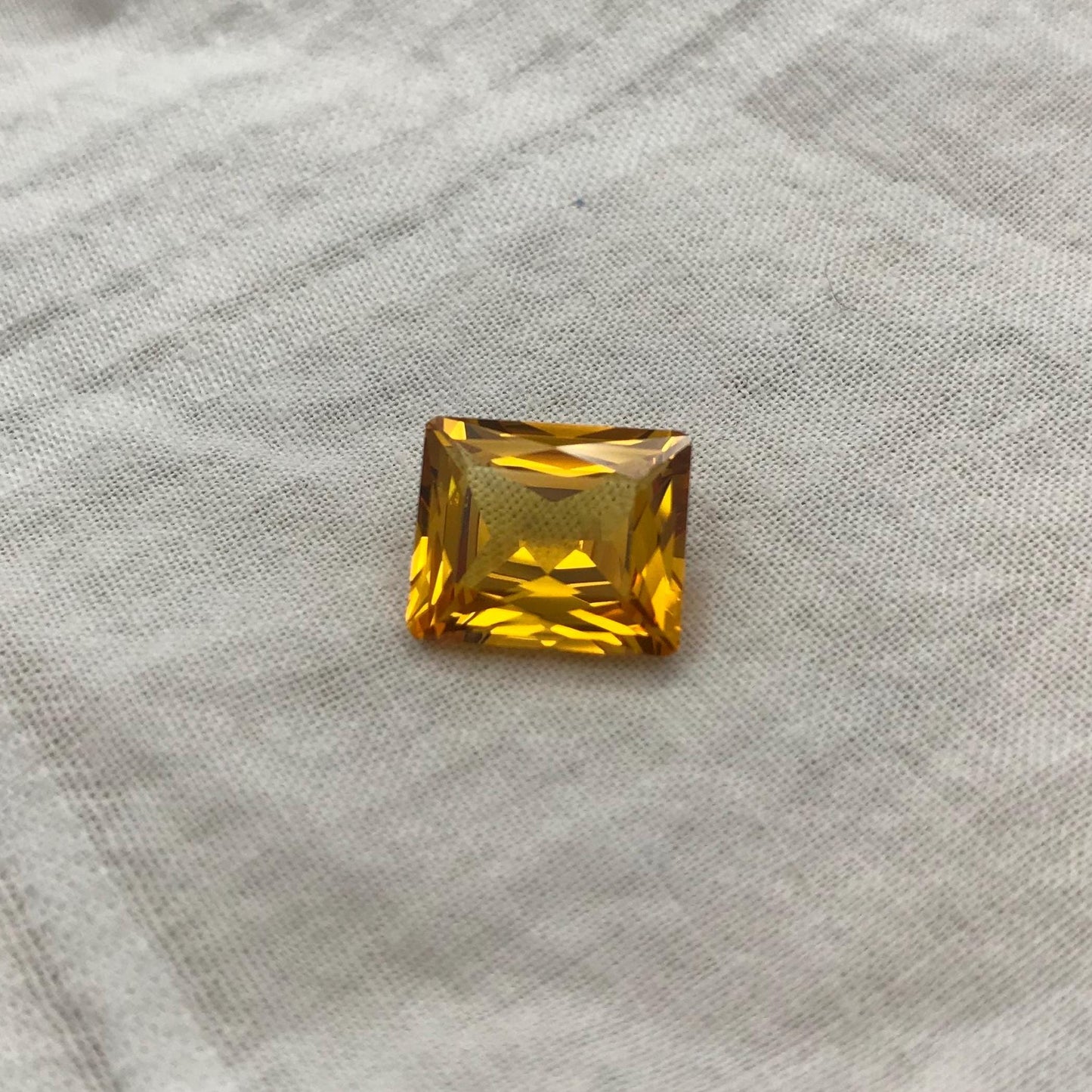 7 Carat Orangey Yellow Lab Sapphire 12x10mm Rectangle Cut, Reclaimed Faceted Loose Gemstone, Chipped Gemstone