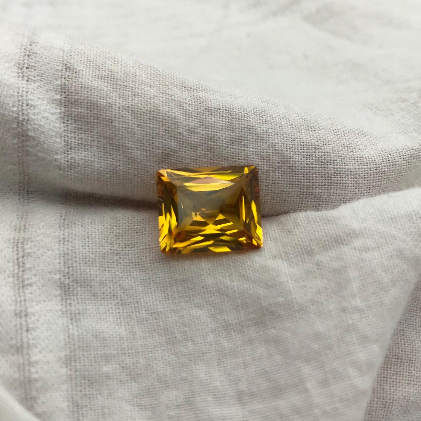 7 Carat Orangey Yellow Lab Sapphire 12x10mm Rectangle Cut, Reclaimed Faceted Loose Gemstone, Chipped Gemstone