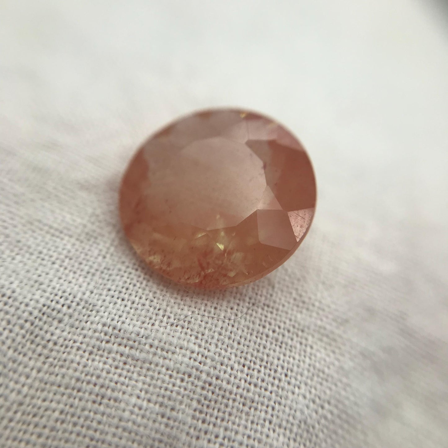 12mm Light Greenish Orange Andesine 4.90 Carat, Round Cut, Faceted Loose Color Treated Labradorite