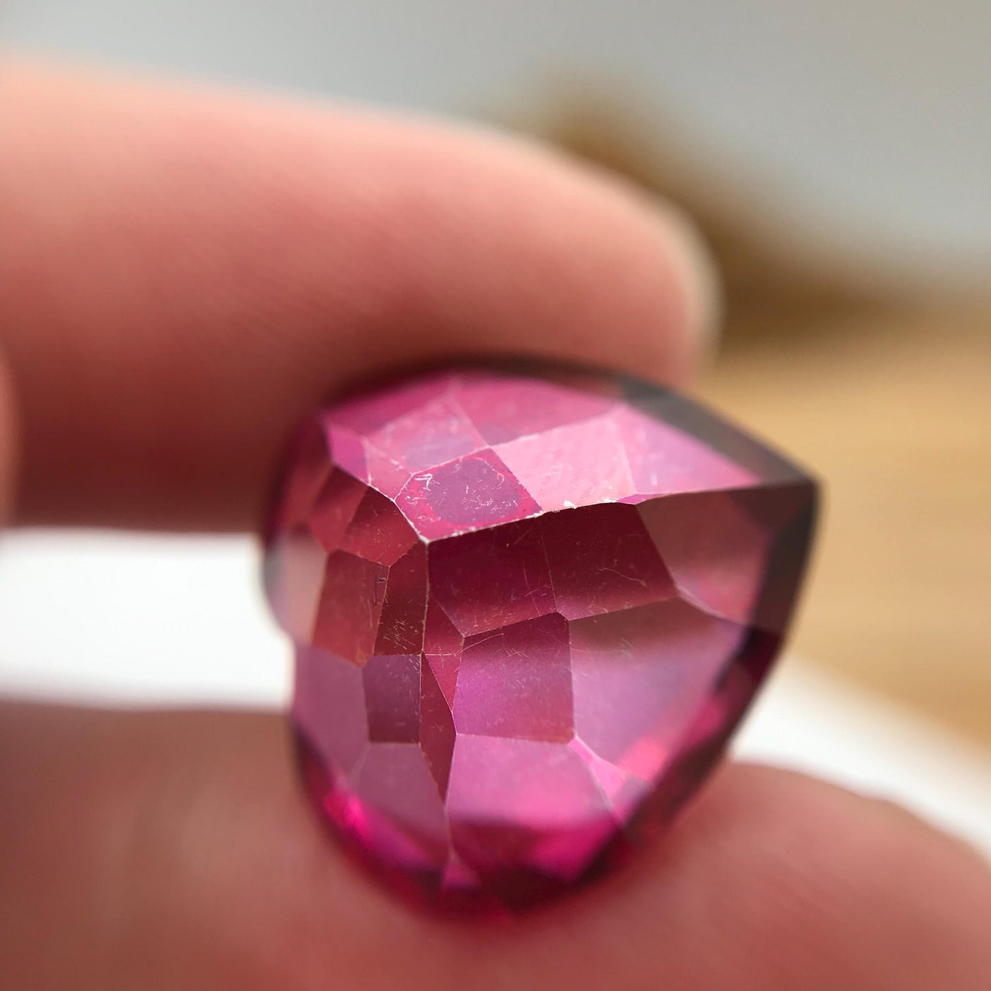 17mm Coated Topaz 18.61 carat, Heart Cut, Faceted Loose Pink-Red Color Stone, Recycled Gem