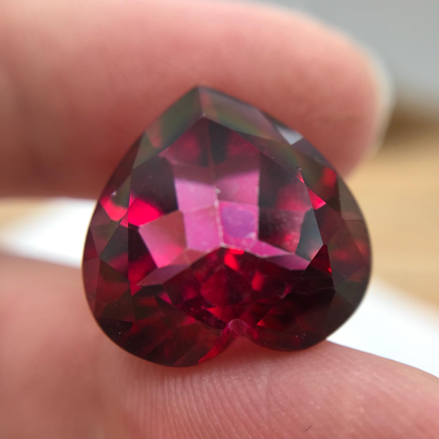 17mm Coated Topaz 18.61 carat, Heart Cut, Faceted Loose Pink-Red Color Stone, Recycled Gem