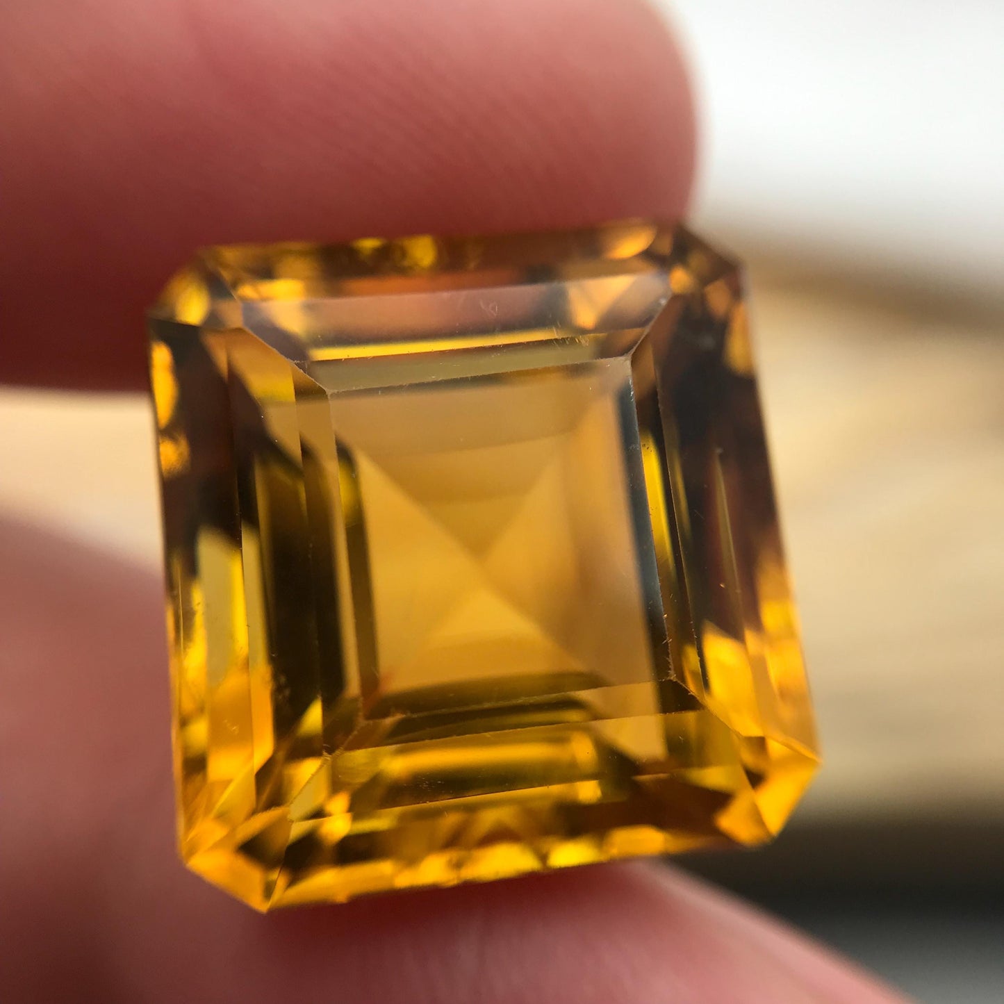 16x17mm Golden Citrine 22.80 carat Emerald cut, Faceted Loose Step cut Gemstone
