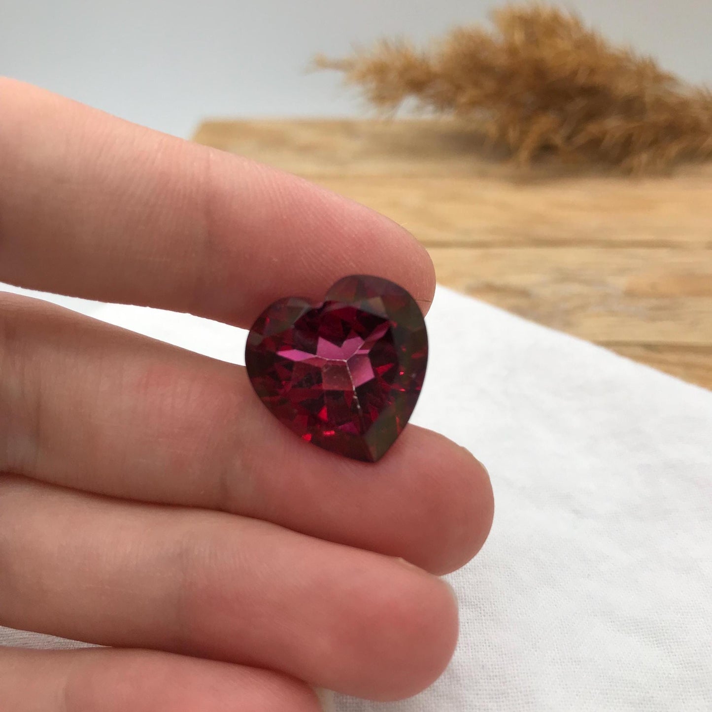 17mm Coated Topaz 18.61 carat, Heart Cut, Faceted Loose Pink-Red Color Stone, Recycled Gem