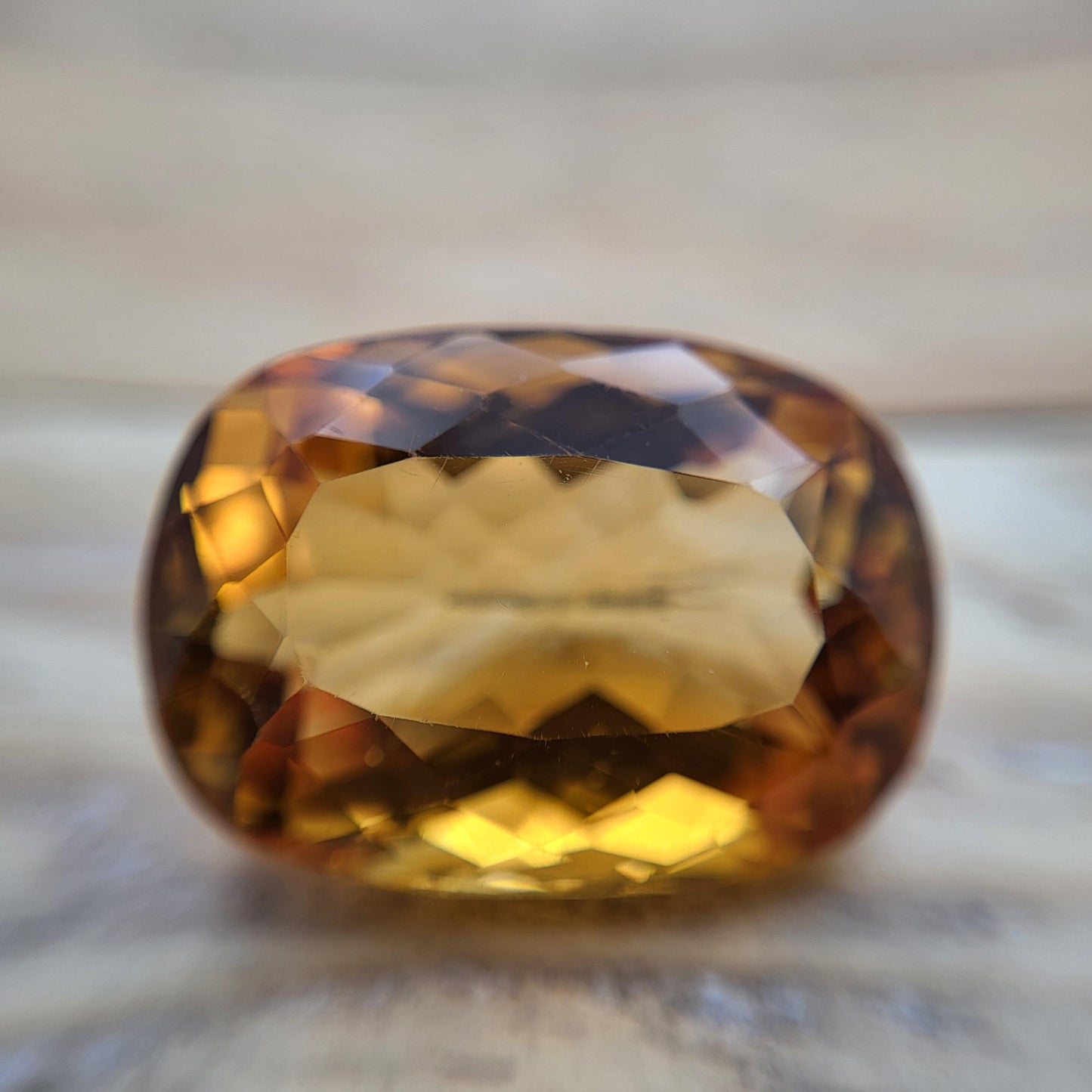 21.9x15.8mm Yellow-Orange Citrine, 24.57 Carat Cushion Cut Loose Faceted Gemstone