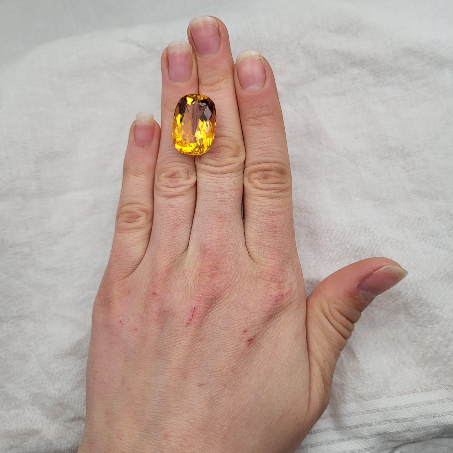 21.9x15.8mm Yellow-Orange Citrine, 24.57 Carat Cushion Cut Loose Faceted Gemstone