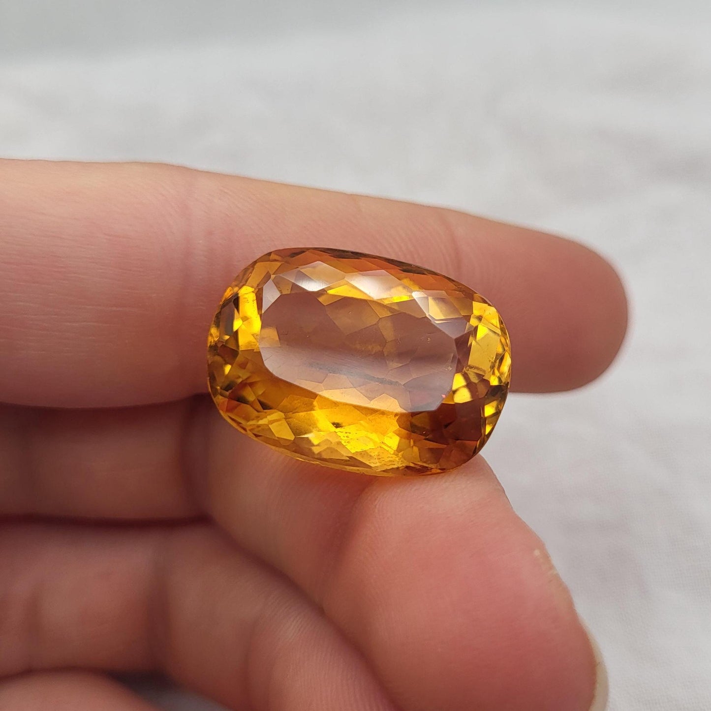 21.9x15.8mm Yellow-Orange Citrine, 24.57 Carat Cushion Cut Loose Faceted Gemstone