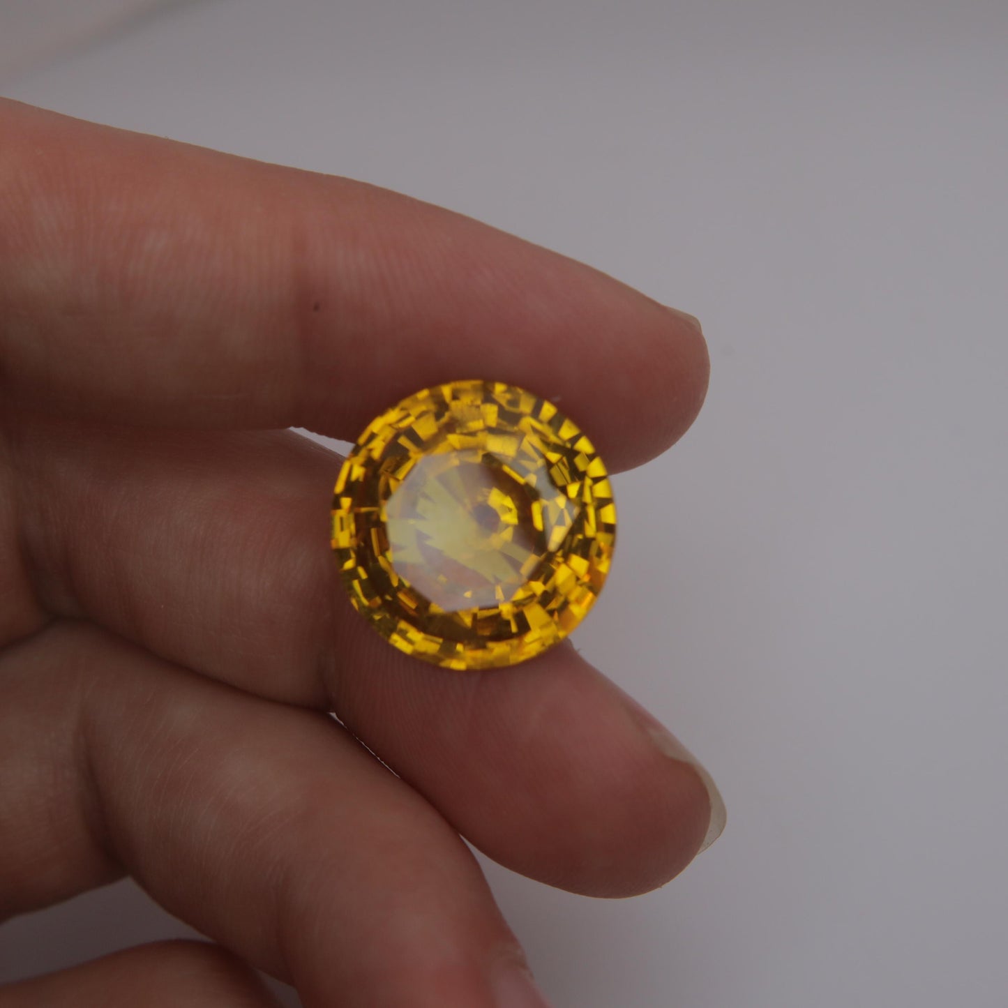 16.35mm Round Orange Yellow Synthetic Sapphire 17.86 carat, Faceted Loose Man Made Gemstone