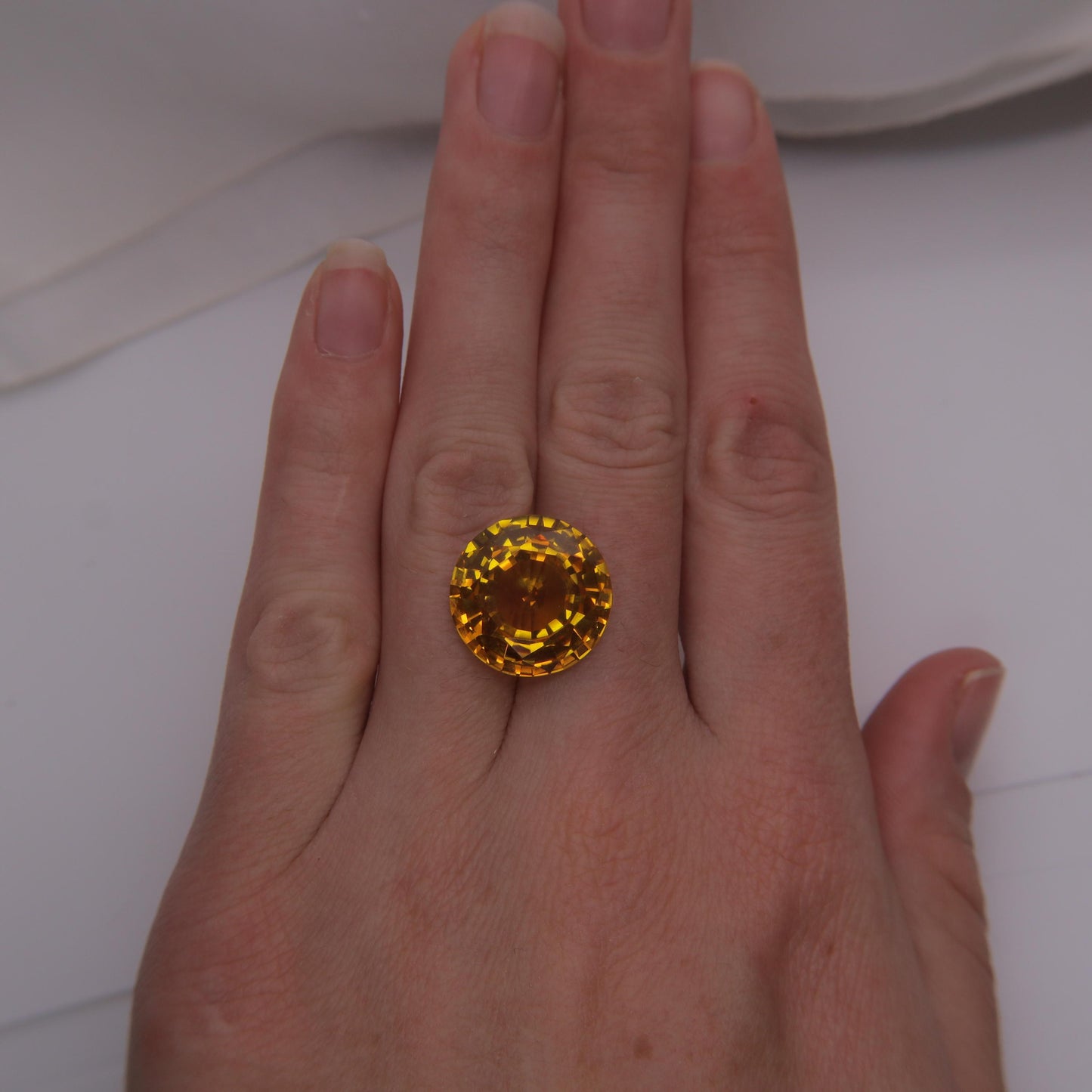 16.35mm Round Orange Yellow Synthetic Sapphire 17.86 carat, Faceted Loose Man Made Gemstone