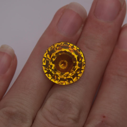 16.35mm Round Orange Yellow Synthetic Sapphire 17.86 carat, Faceted Loose Man Made Gemstone
