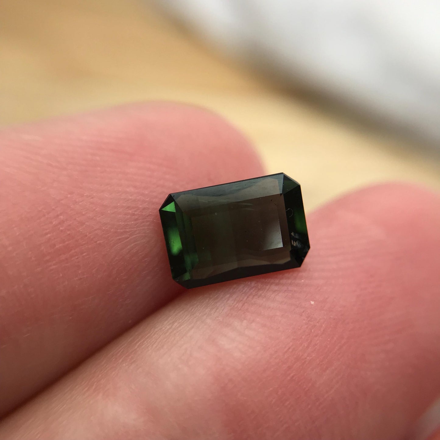 1.54 carat Natural Deep Green Tourmaline, 8.5x6mm Octagon Cut Faceted,