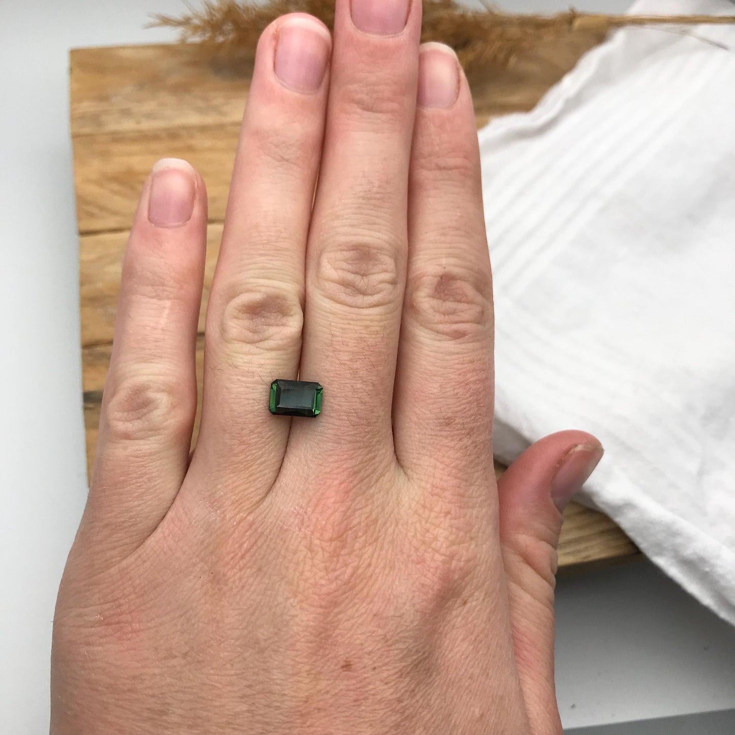 1.54 carat Natural Deep Green Tourmaline, 8.5x6mm Octagon Cut Faceted,