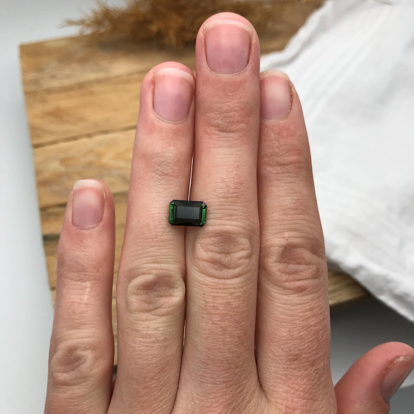 1.54 carat Natural Deep Green Tourmaline, 8.5x6mm Octagon Cut Faceted,