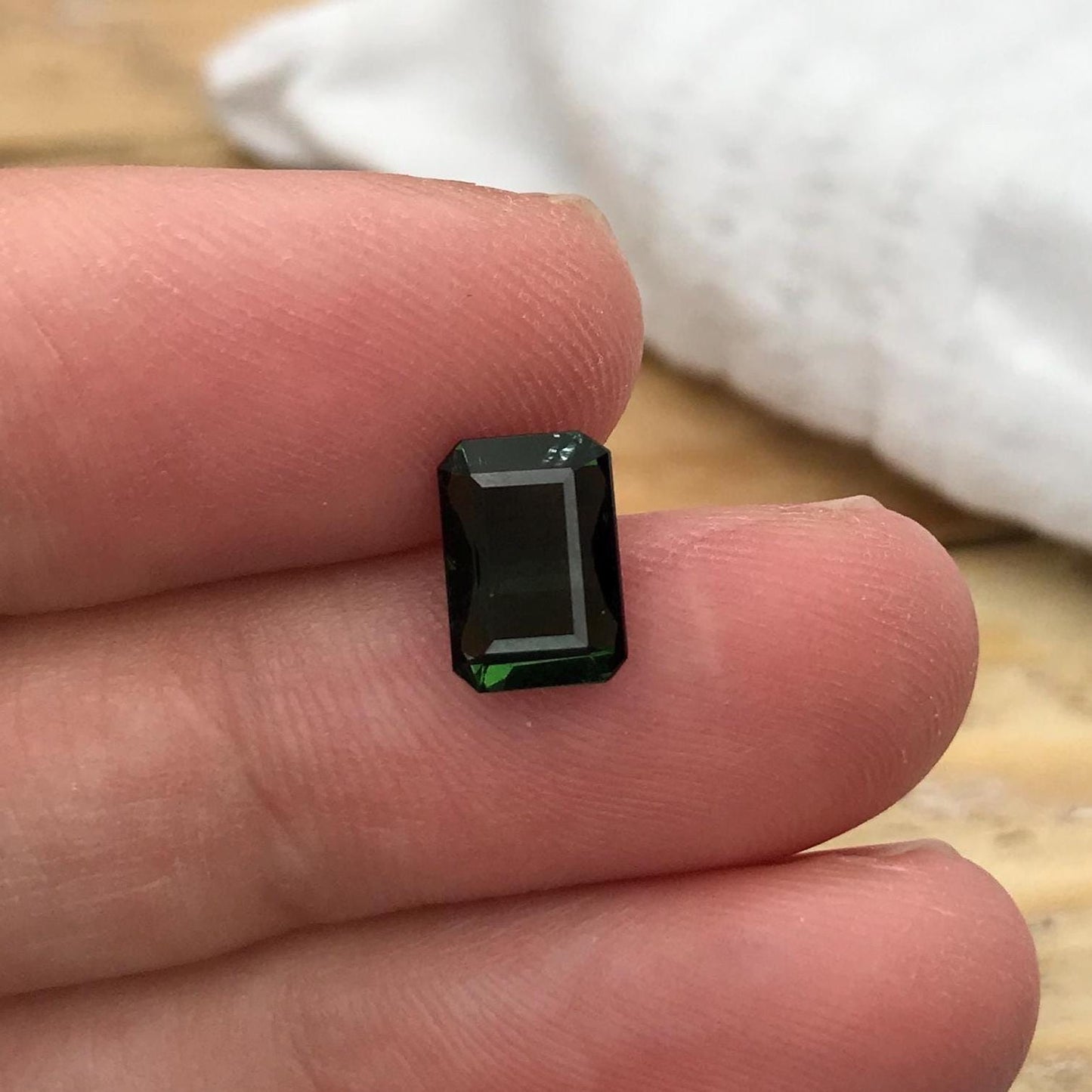 1.54 carat Natural Deep Green Tourmaline, 8.5x6mm Octagon Cut Faceted,