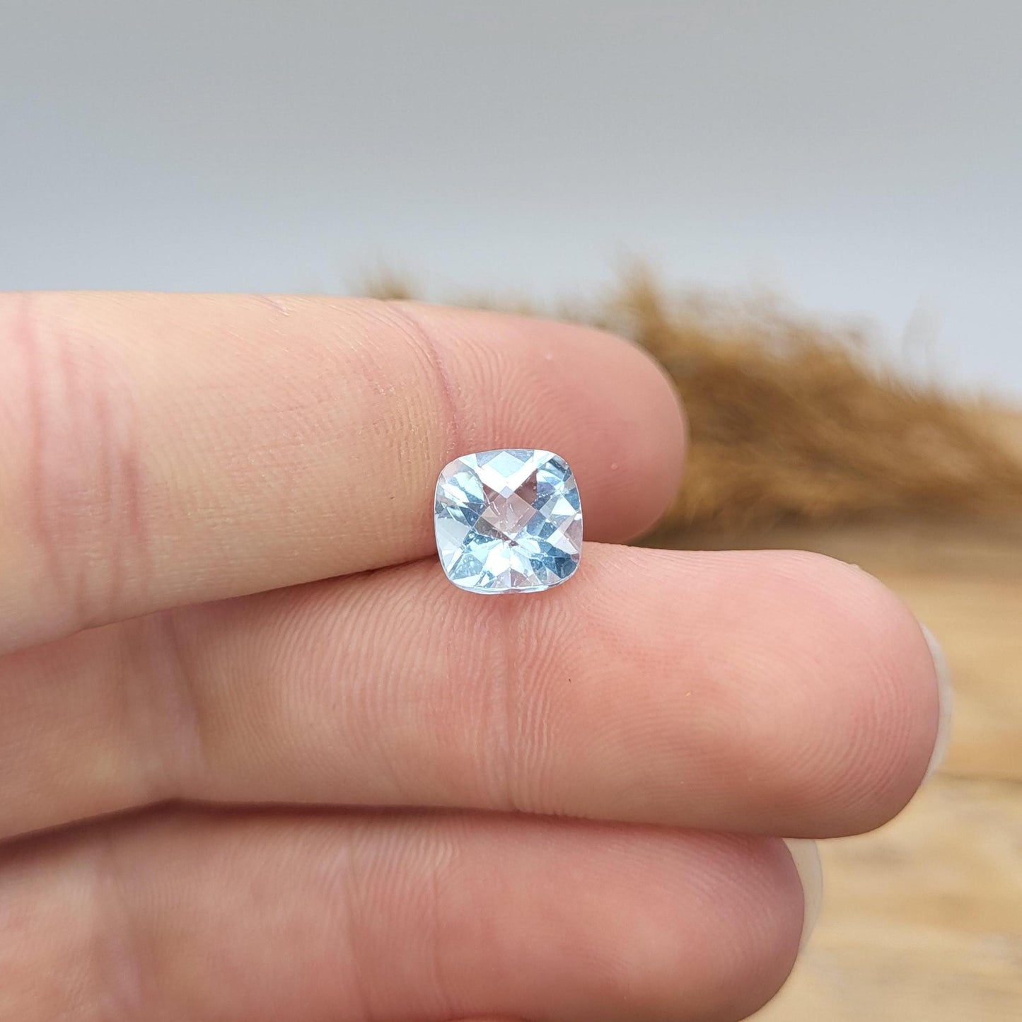 8mm Light Blue Aquamarine 2.05 carat Square Cushion Cut, Unmounted Faceted Loose Gemstone