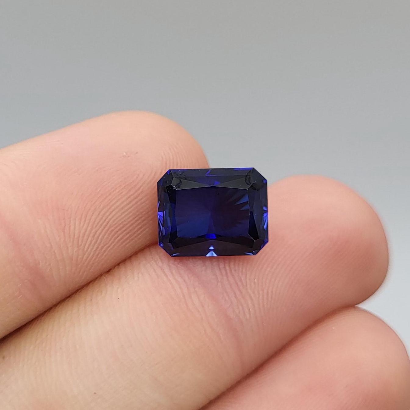 10x8mm Blue Lab Sapphire, 4.42 ct Brilliant Emerald Cut Rectangle Corundum, Faceted