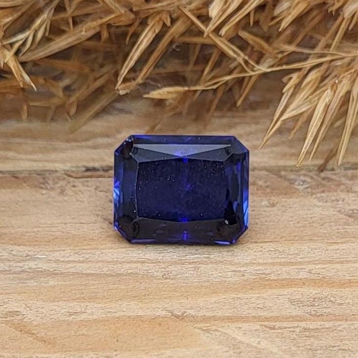 10x8mm Blue Lab Sapphire, 4.42 ct Brilliant Emerald Cut Rectangle Corundum, Faceted