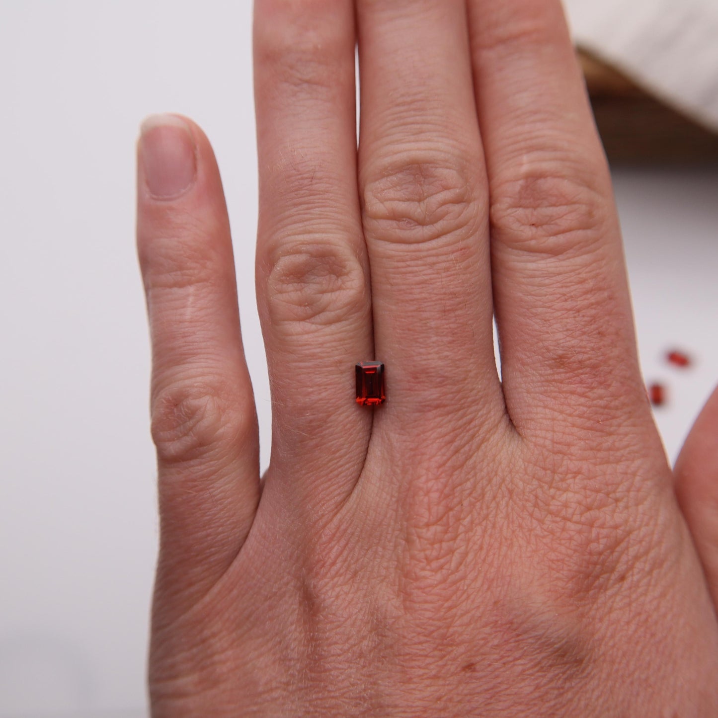 One 6x4mm Red Garnet Emerald Cut, Faceted Loose Gemstone