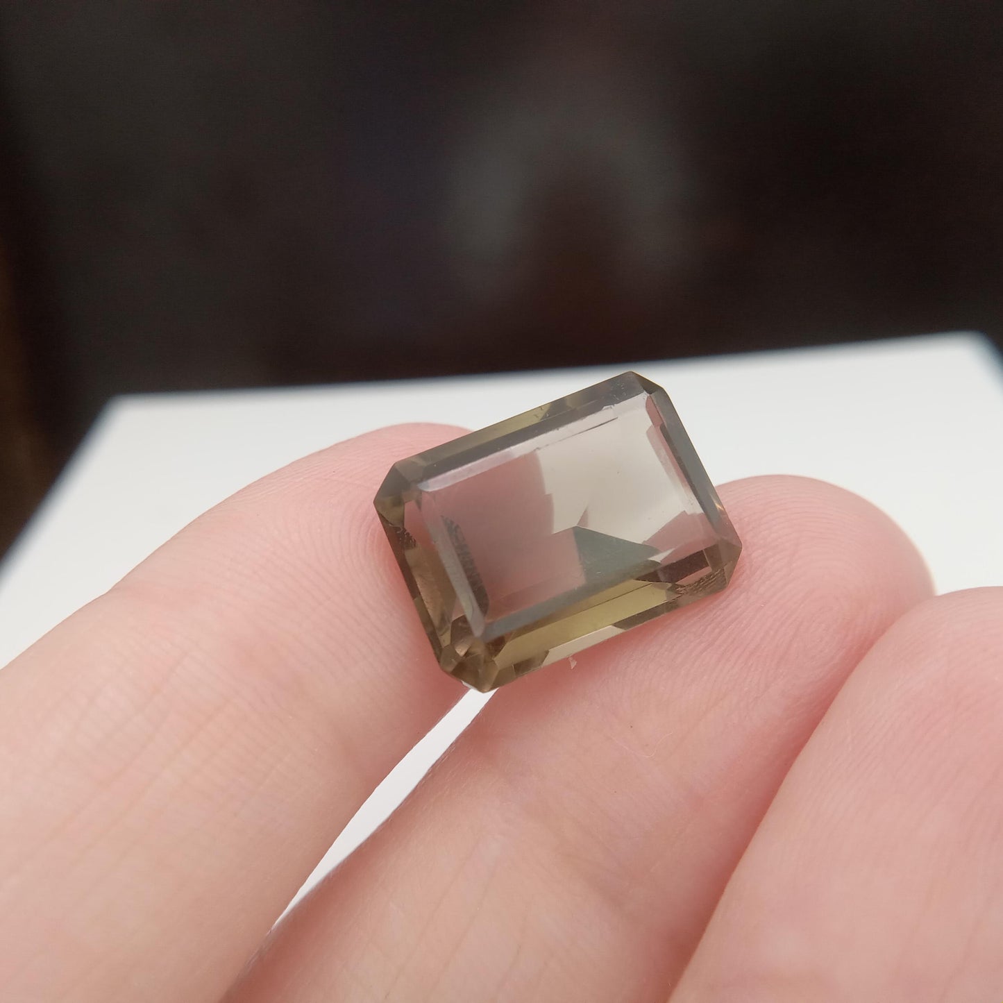 11.43 Carat Smoky Quartz 16x12mm Emerald cut, Faceted Loose Light Brown Gemstone