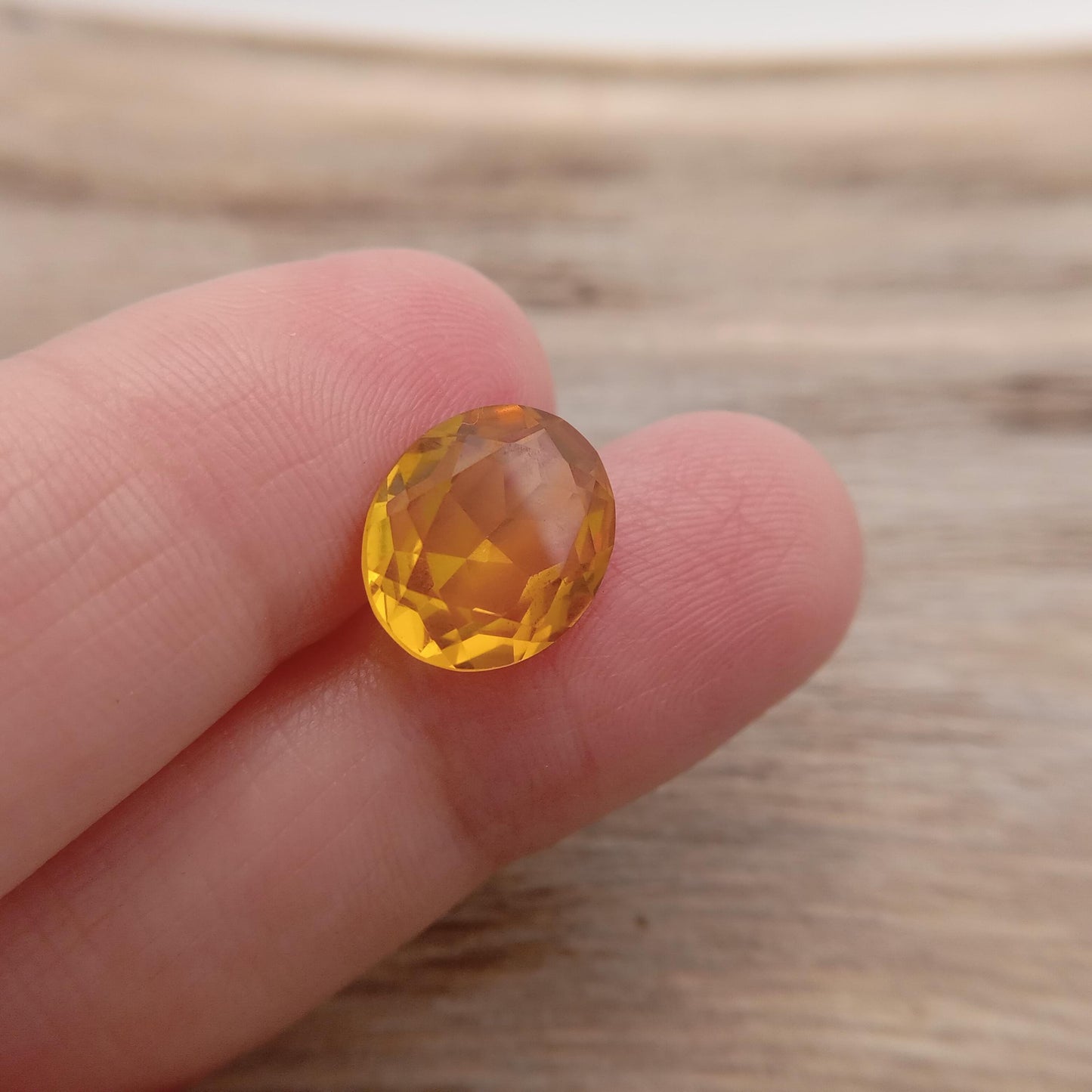 12x10mm Orangey Yellow Lab Sapphire 5.38 Carat Oval Cut, Faceted Loose Synthetic Corundum