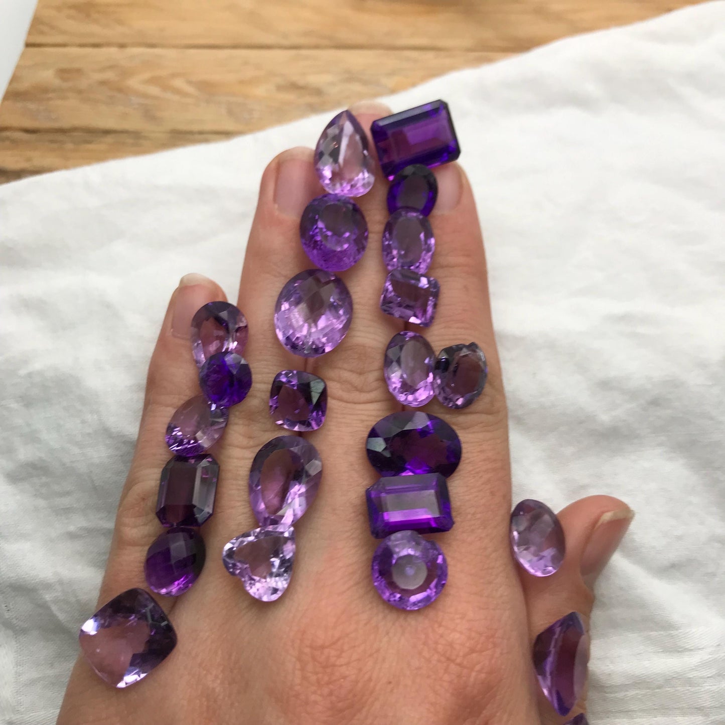 143 carat Lot of Amethyst, Discount Worn Amethyst, 24 pieces, Faceted, Recycled, Chipped, Preformed Facet Rough