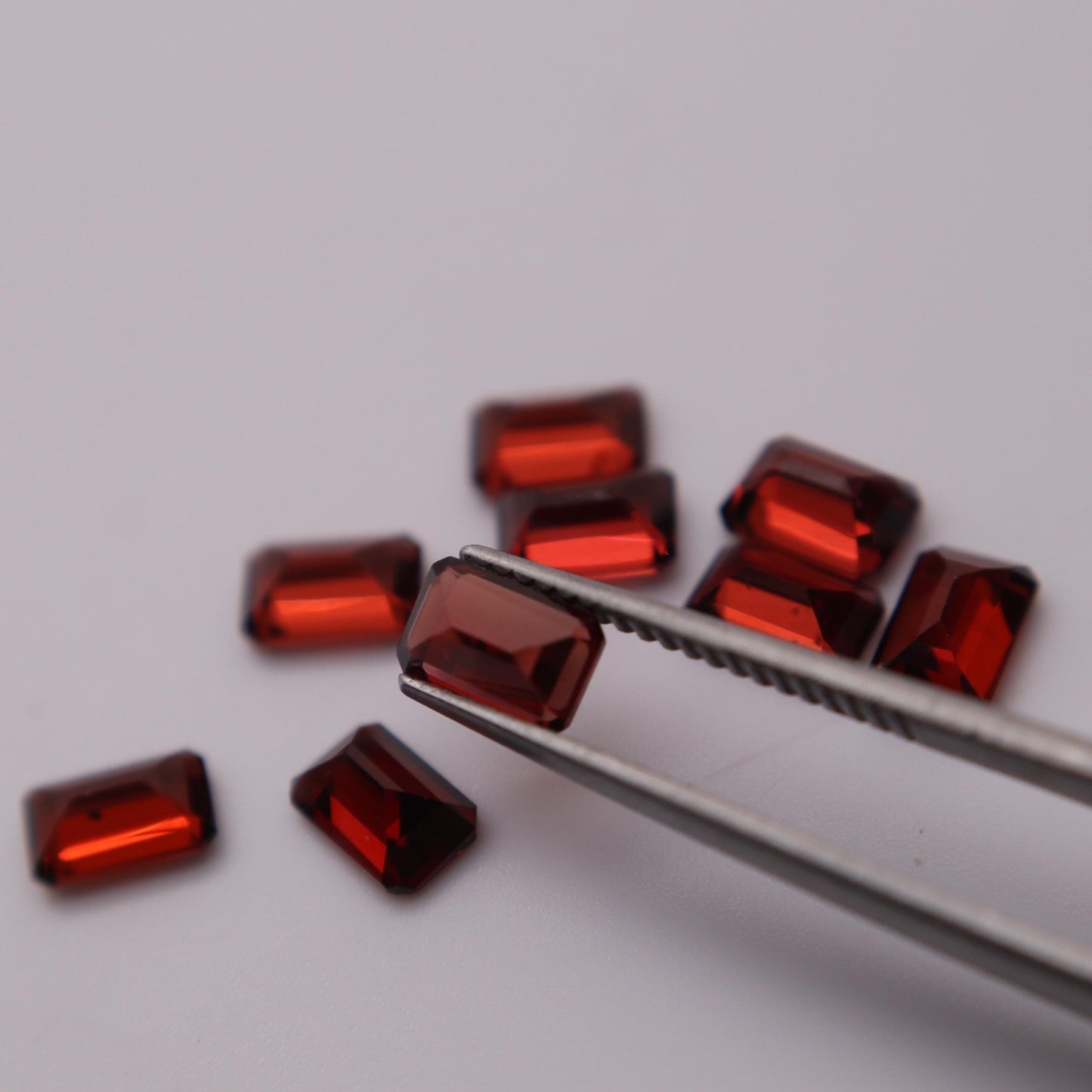 One 6x4mm Red Garnet Emerald Cut, Faceted Loose Gemstone