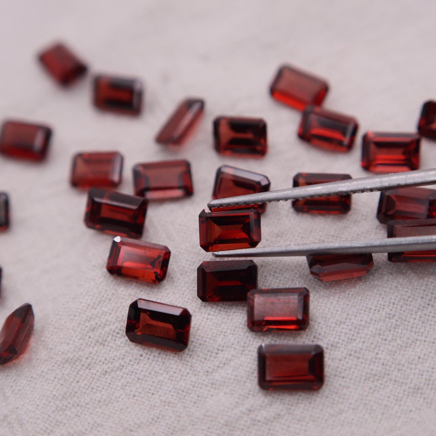 One 6x4mm Red Garnet Emerald Cut, Faceted Loose Gemstone