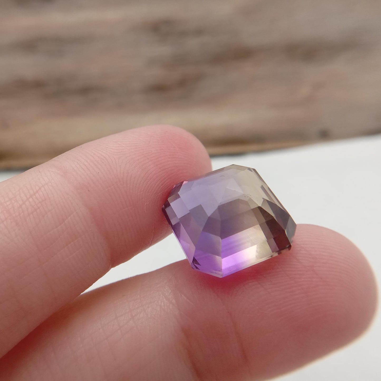 14mm square 14.19 Carat Ametrine 13.8x13.7mm Radiant Cut, Faceted Loose Bi-Color Gemstone Yellow/Purple