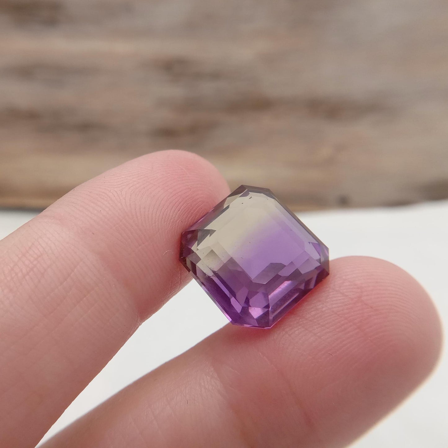 14mm square 14.19 Carat Ametrine 13.8x13.7mm Radiant Cut, Faceted Loose Bi-Color Gemstone Yellow/Purple