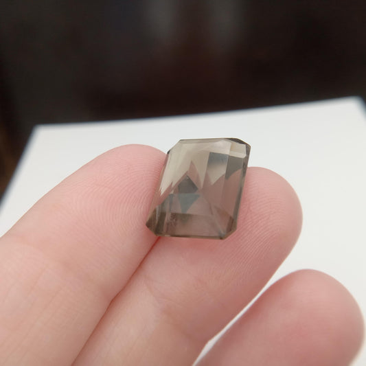 11.43 Carat Smoky Quartz 16x12mm Emerald cut, Faceted Loose Light Brown Gemstone