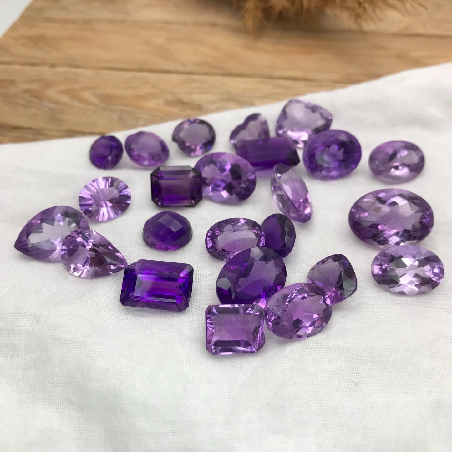 143 carat Lot of Amethyst, Discount Worn Amethyst, 24 pieces, Faceted, Recycled, Chipped, Preformed Facet Rough