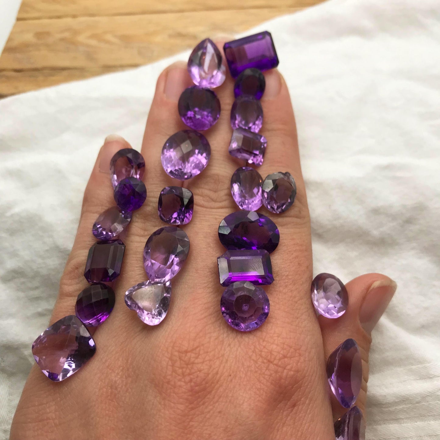 143 carat Lot of Amethyst, Discount Worn Amethyst, 24 pieces, Faceted, Recycled, Chipped, Preformed Facet Rough